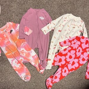 Nike Kids One Piece Footies - Pink, Red, and Cream Girls Size 6months